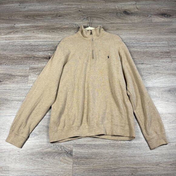 Polo Ralph Lauren Men's Quarter Zip Pullover Sweater Size XL Tan - Picture 1 of 8